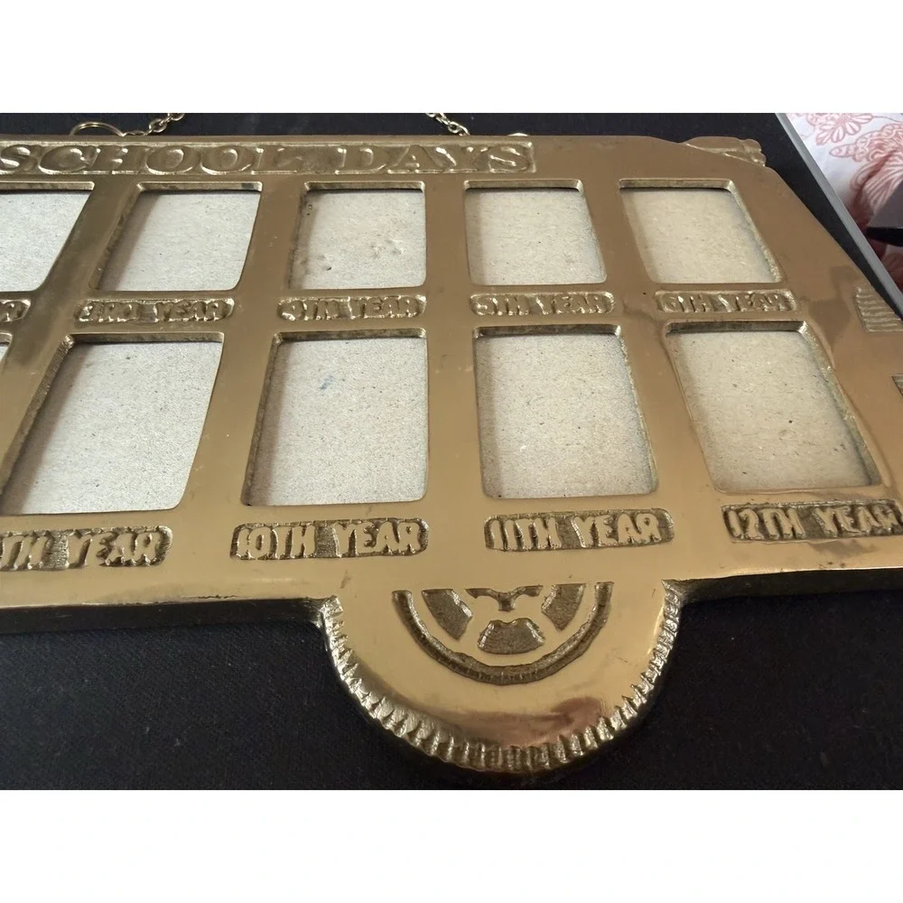 Vintage Solid Brass School Days Bus Photo Frame 1st-12th Grade Picture Holder